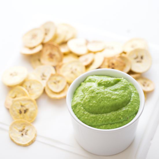 Guasacaca and Baked Plantain Chips