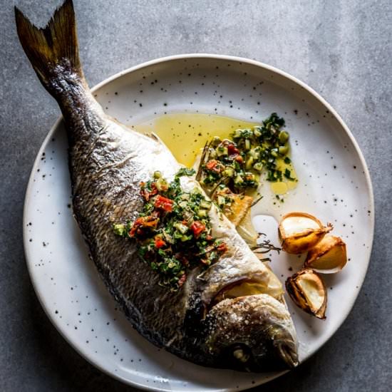 Baked Whole Fish w/ Garlic Butter