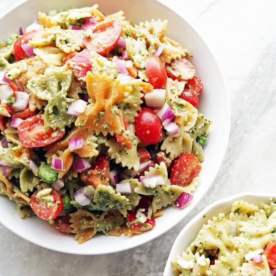 Basil Avocado Pesto Pasta Salad