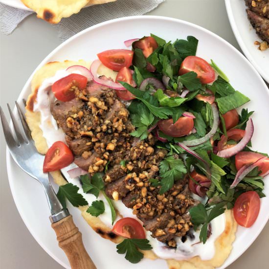 Peanut Beef With Quick Flatbread