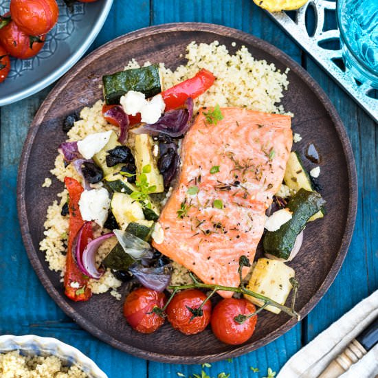Sheet pan Mediterranean salmon