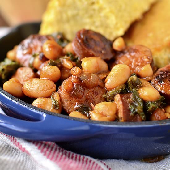 BBQ Sausage, Beans and Greens