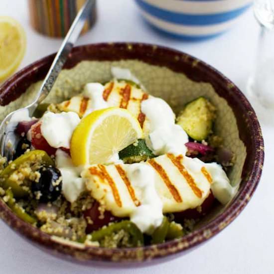 One Pan Greek Couscous with Halloumi