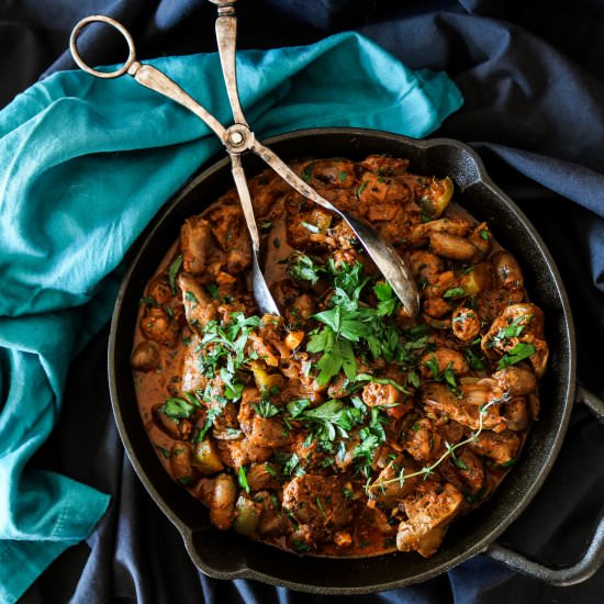 Chicken Hearts and Liver Paprikash
