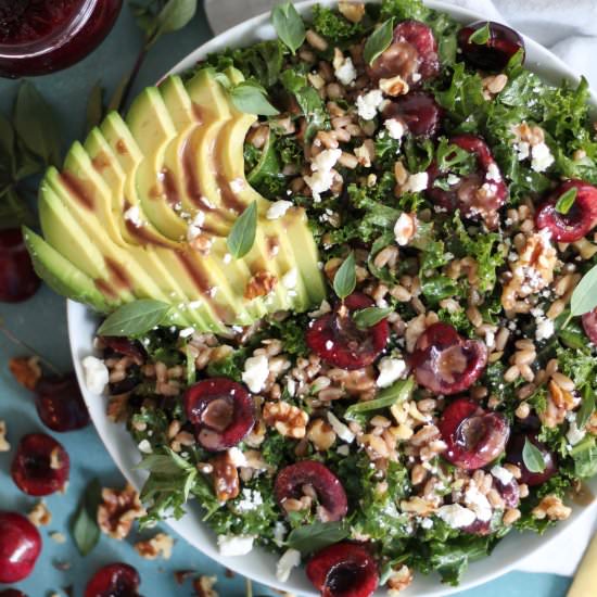 Cherry Kale Salad with Farro
