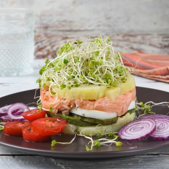 Salad of potatoes, salmon
