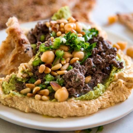 Hummus Kawarma and Lemon Herb Sauce