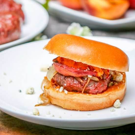 Burgers w/ Peaches & Chipotle Onion