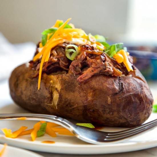 Slow Cooker BBQ Beef Stuffed Potato