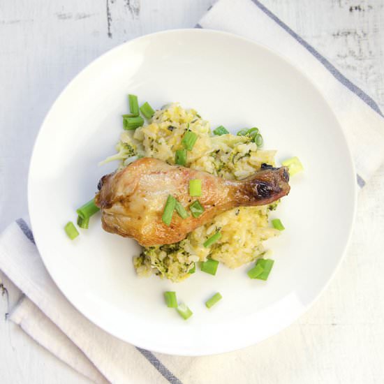 Crispy Chicken on Cheesy Rice