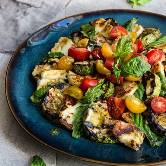 Grilled halloumi & squash caprese