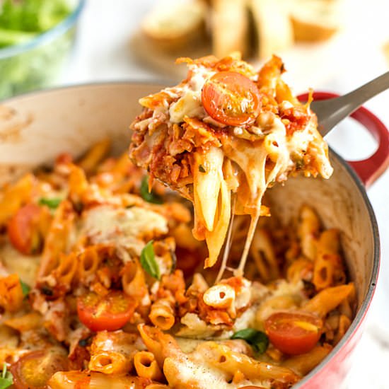 Chickpea Bolognese Pasta Bake
