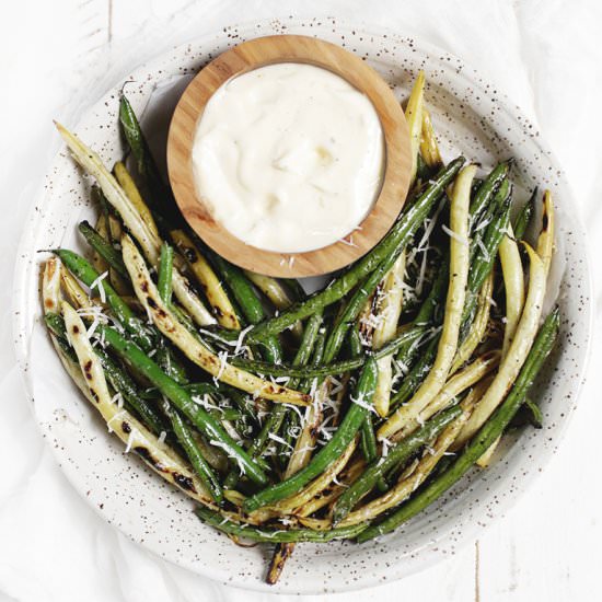 Grilled Beans with Garlic Dip