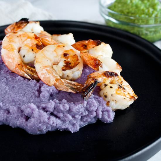 Shrimp with Cheesy Cauliflower Mash