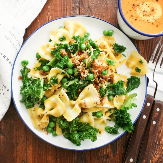 Lemon Pasta with Kale and Peas