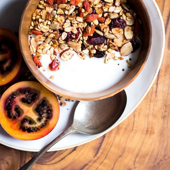 Red granola with beetroot & berries