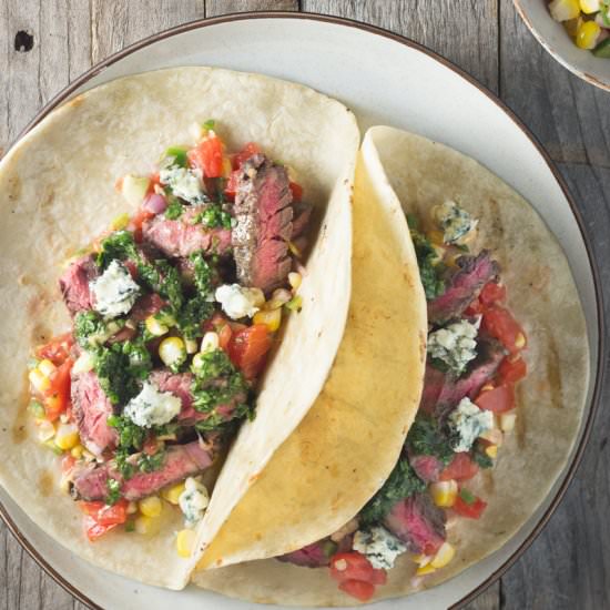 Skirt Steak Chimichurri Tacos