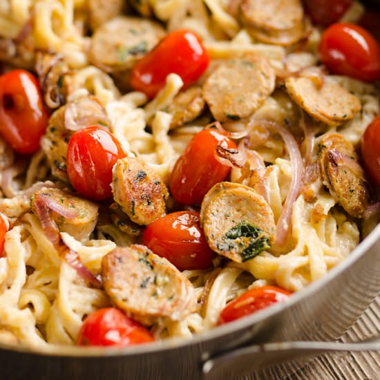 Chicken Sausage Fettuccine Alfredo