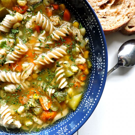 Chicken Soup with Zucchini & Corn