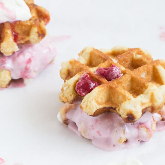 Belgian raspberry ice cream waffles