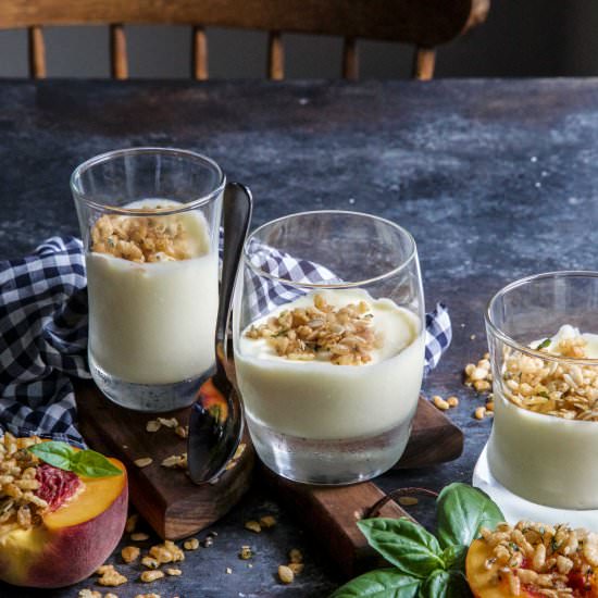 Peach Mousse with Basil Crumble