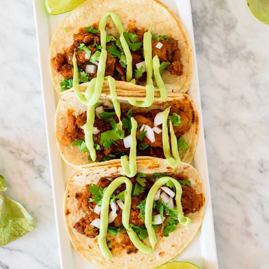 Vegan Tinga Tacos w/ Avocado Crema