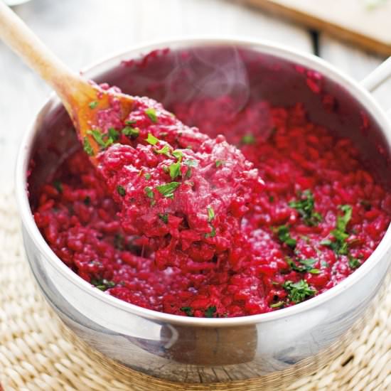 One-Pot Cheesy Beet Rice