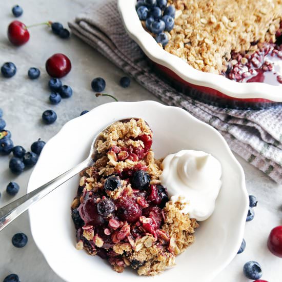Quick Cherry Blueberry Oat Crisp