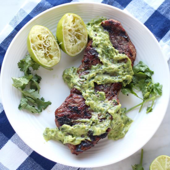 Grilled Steak + Creamy Chimichurri