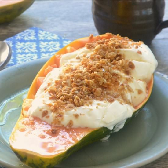 Yogurt Parfait in a Papaya Bowl