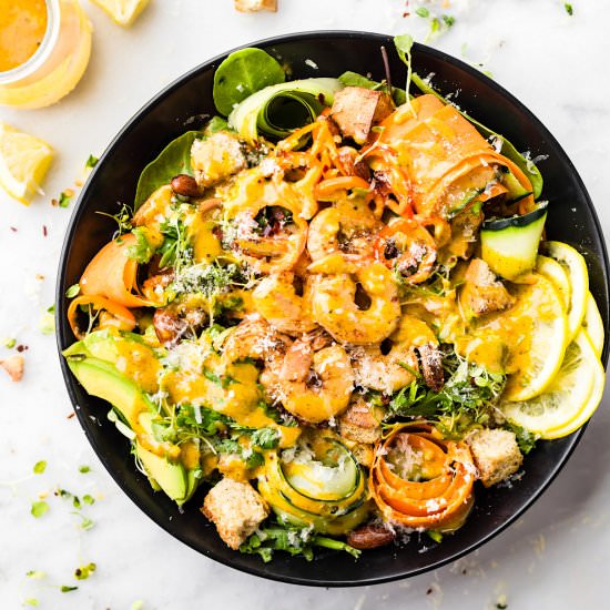 Spicy Shrimp Caesar Spinach Salad