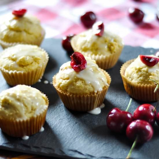 Cherry Muffins with Amaretto Glaze