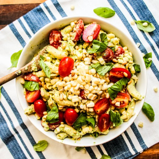 Basil Corn and Tomato Pasta Salad