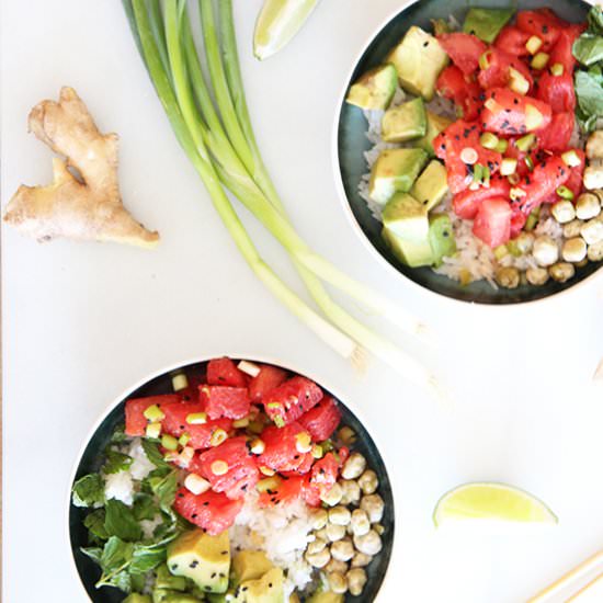 Watermelon Avocado Poke Bowl