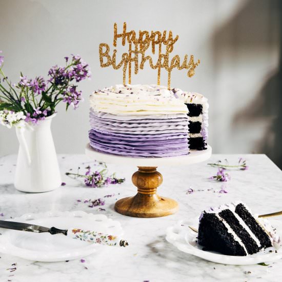 chocolate cake with lavender ruffle
