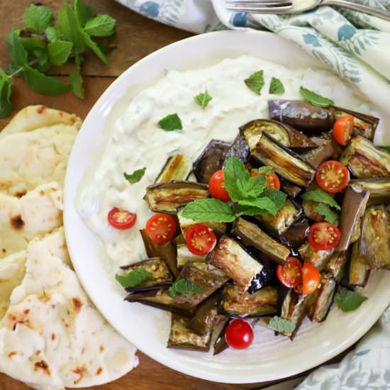 Roasted Eggplant with Raita + Mint