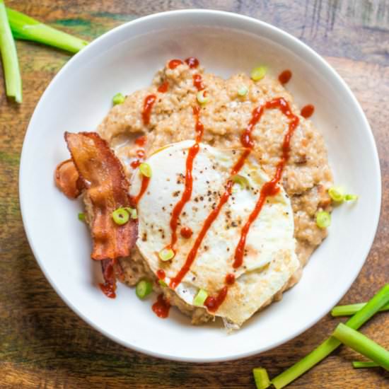 Savory Bacon Sriracha Oatmeal