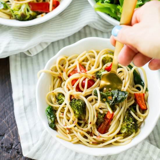 Roasted Veggie Spinach Pasta
