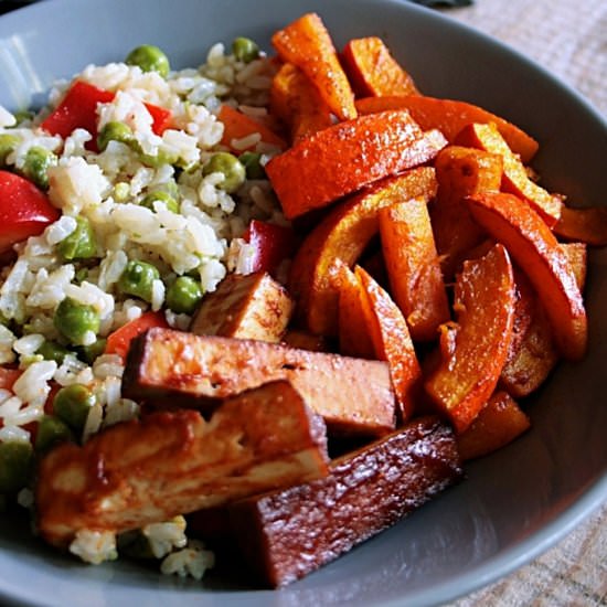 Rice Salad with Pumpkin and Tofu