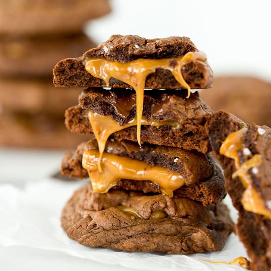Dark Chocolate Caramel Stuffed Cookies