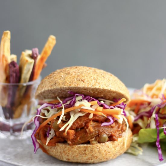 Vegan Eggplant “Pulled Pork” Burger
