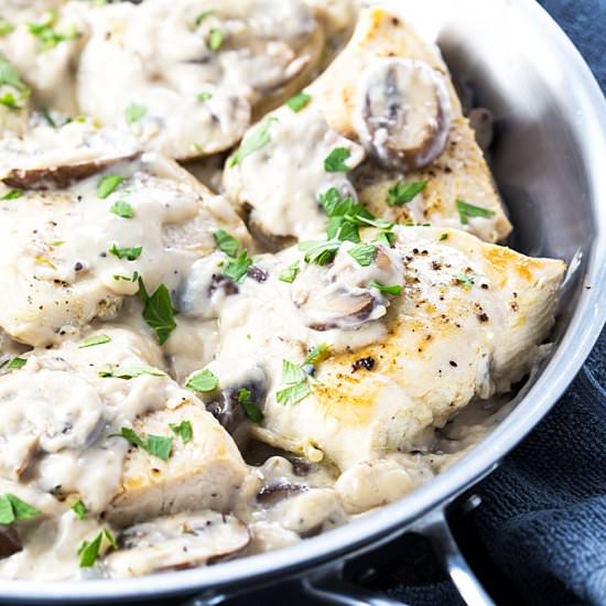 chicken in a creamy mushroom sauce