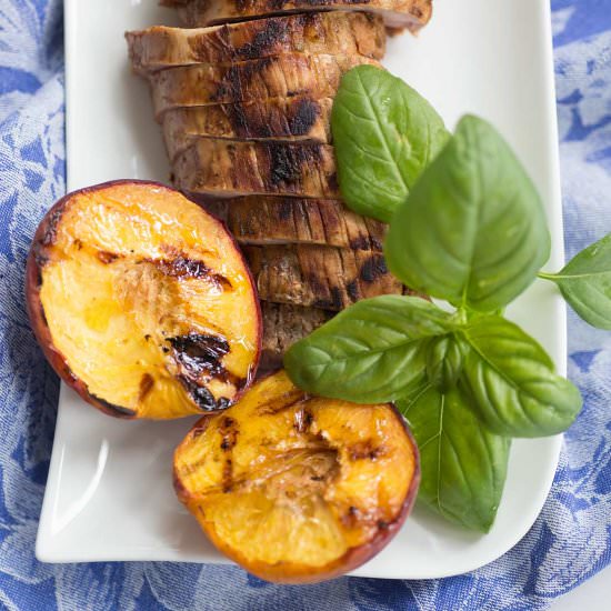 Grilled Pork with Peaches and Basil