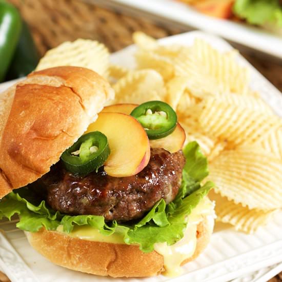 Peach Glazed Blue Cheese Burger