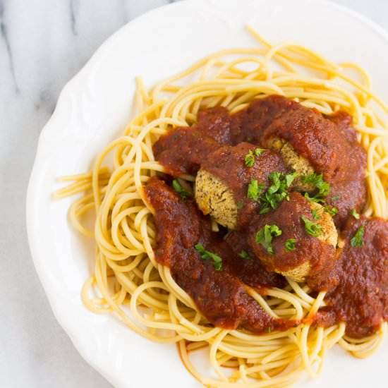 Spaghetti and Vegan Meatballs