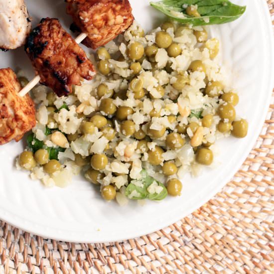 Roasted Cauliflower Rice with Peas