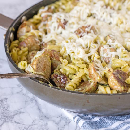 Pesto Pasta with Meatballs