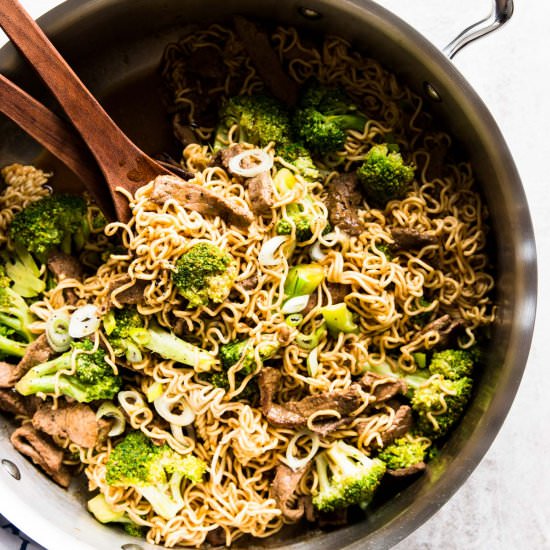 Beef and Broccoli Ramen Skillet