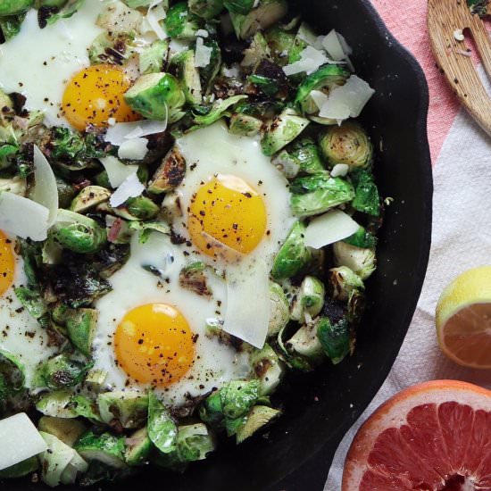 Lemon Parm Brussels and Egg Skillet