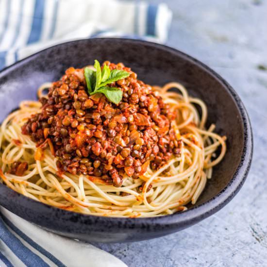 Spaghetti Lentil Bolognese